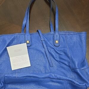Blue Leather Tote Bag
